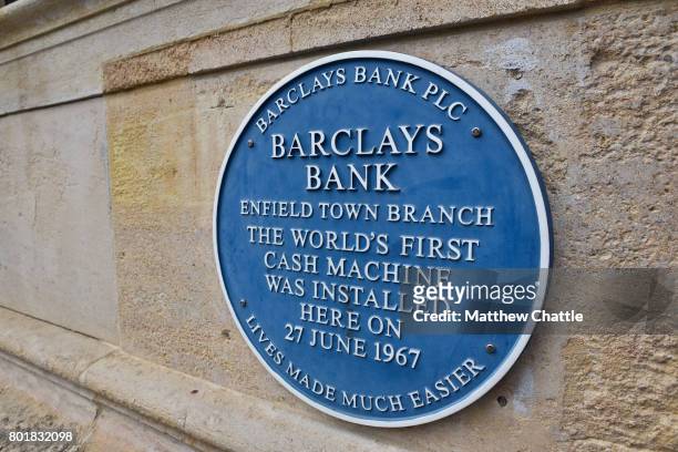 The 50th anniversary of the world's first ATM machine is celebrated at Barclays Bank on June 27, 2017 in Enfield, England. PHOTOGRAPH BY Matthew...