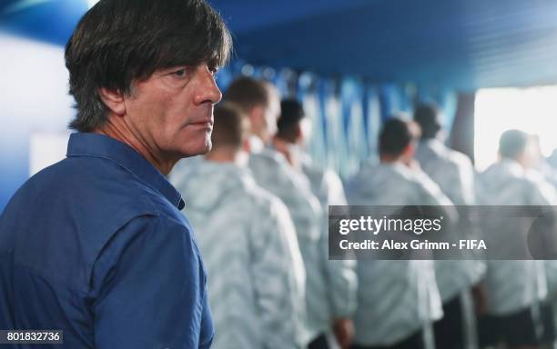 Head coach Joachim Loew of Germany looks on in the tunnel prior to the FIFA Confederations Cup Russia 2017 Group B match between Germany and Cameroon...
