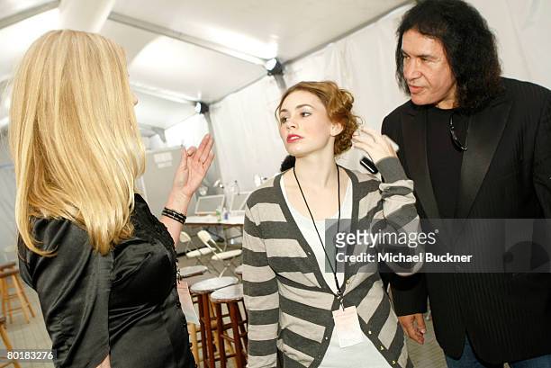 Actress Shannon Tweed, musician Gene Simmons and daughter model Sophie Simmons backstage at the Imasu By Kelly Nishimoto Fall 2008 fashion show...