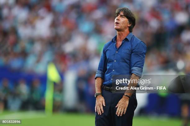 Head coach Joachim Loew of Germany reacts during the FIFA Confederations Cup Russia 2017 Group B match between Germany and Cameroon at Fisht Olympic...