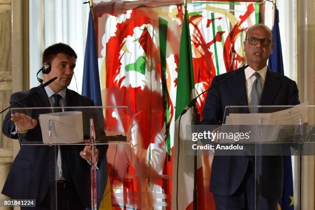 Italian Minister for Foreign Affairs Angelino Alfano and Foreign Minister of Ukrainian Pavlo Klimkin hold a joint press conference after their...