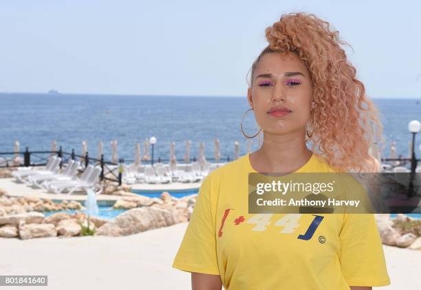 Raye attends the press conference ahead of the annual Isle of MTV Malta event at Radisson Blu Hotel on June 27, 2017 in St Julian's, Malta.