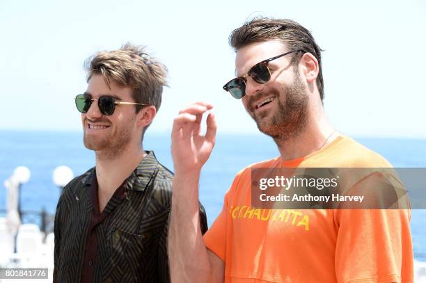 Andrew Taggart and Alex Pall of The Chainsmokers attend the press conference ahead of the annual Isle of MTV Malta event at Radisson Blu Hotel on...
