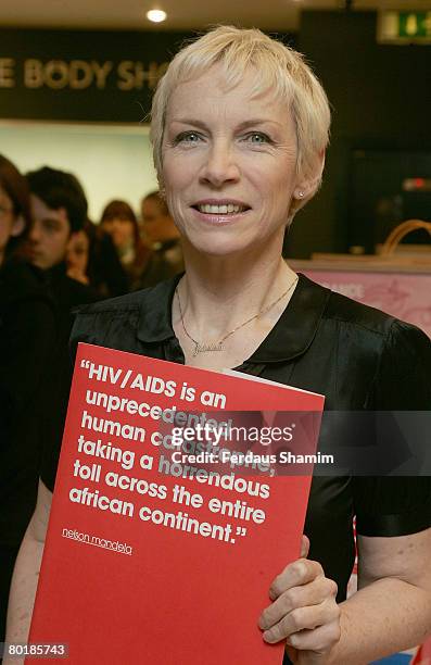 Annie Lennox poses during the launch of her Sing CD at the Body Shop on March 10, 2008 in London, England.