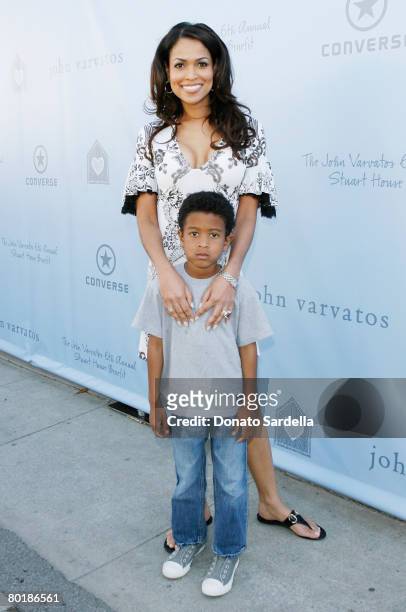 Actress Tracey Edmonds and son attend the Cindy Carwford & Rende Berger host the John Varvatos 6th Annual Stuart House Benefit presented by Converse...