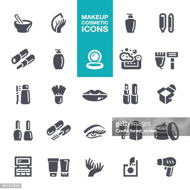 makeup and cosmetics  icons - powder compact stock illustrations