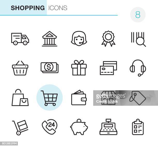 illustrazioni stock, clip art, cartoni animati e icone di tendenza di shopping - icone pixel perfect - cash withdrawal