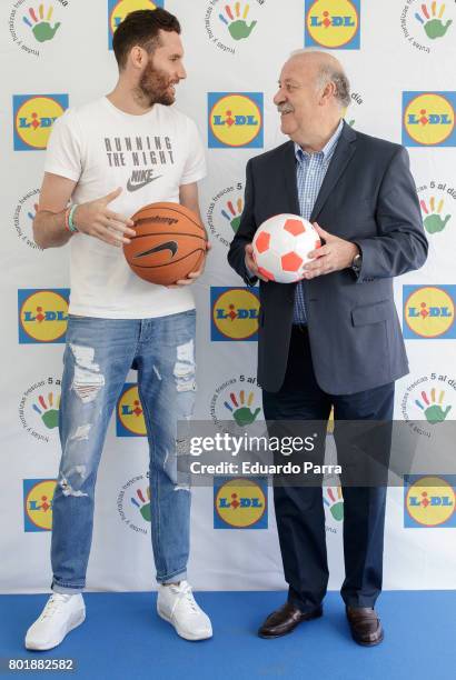 Basketball player Rudy Fernandez and soccer coach Vicente del Bosque attend the 'Formula desayuno' photocall at Vicente del Bosque campus on June 27,...