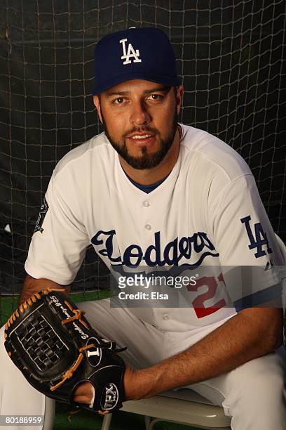 Esteban Loaiza of the Los Angeles Dodgers poses during Photo Day on February 24, 2008 at Holman Stadium in Vero Beach, Florida.