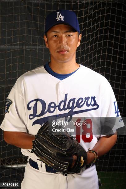 Hiroki Kuroda of the Los Angeles Dodgers poses during Photo Day on February 24, 2008 at Holman Stadium in Vero Beach, Florida.