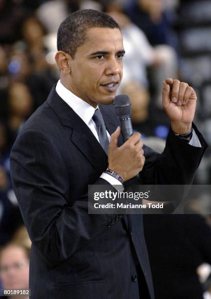 Democratic presidential hopeful Sen. Barack Obama speaks to a group gathered at Mississippi University for Women on March 10 in Columbus,...