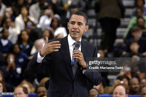 Democratic presidential hopeful Sen. Barack Obama speaks to a group gathered at Mississippi University for Women on March 10 in Columbus,...