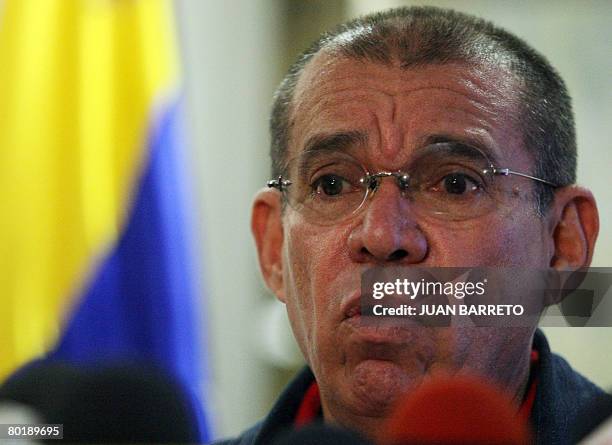 Venezuela's Interior and Justice minister Ramon Rodriguez Chacin offers a press conference in Caracas on March 10, 2008 to announce that alleged drug...