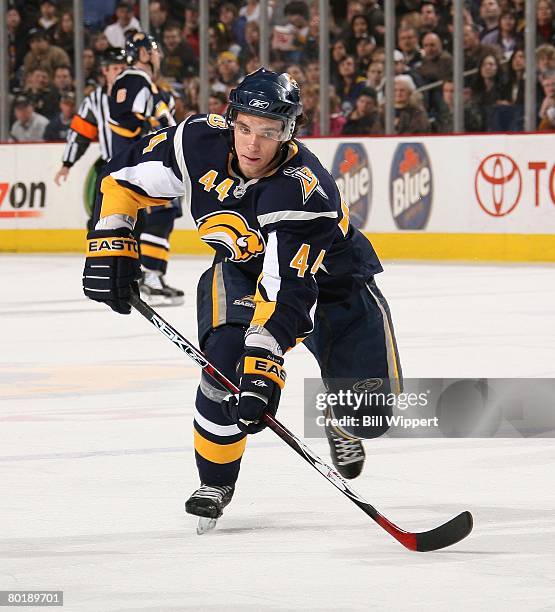 Andrej Sekera of the Buffalo Sabres skates against the Washington Capitals on March 5, 2008 at HSBC Arena in Buffalo, New York.