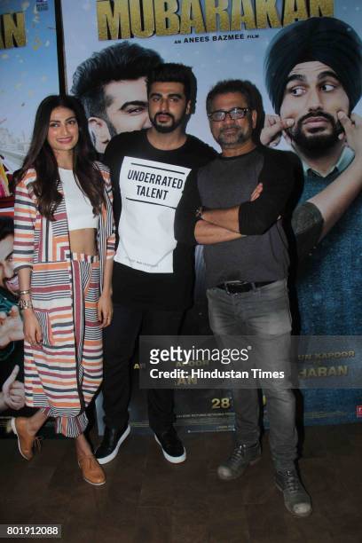 Bollywood actor Arjun Kapoor celebrates his birthday with Athiya Shetty and filmmaker Anees Bazmee on June 25, 2017 in Mumbai, India.