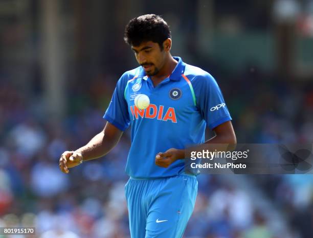 Jasprit Bumrah of India during the ICC Champions Trophy Final match between India and Pakistan at The Oval in London on June 18, 2017