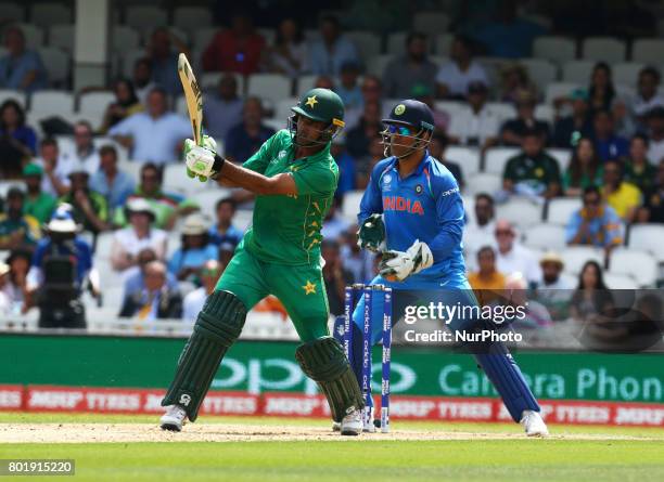 Fakhar Zaman of Pakistan during the ICC Champions Trophy Final match between India and Pakistan at The Oval in London on June 18, 2017