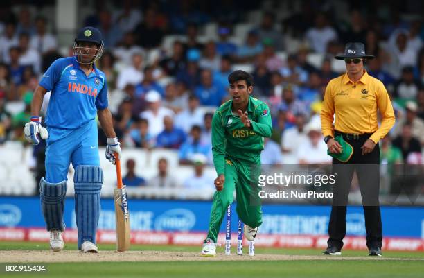Shadab Khan of Pakistan during the ICC Champions Trophy Final match between India and Pakistan at The Oval in London on June 18, 2017