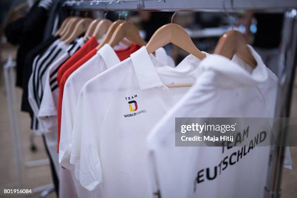 Shirts are seen during German 2017 World Games Team Kitting Out on June 27, 2017 in Frankfurt am Main, Germany.