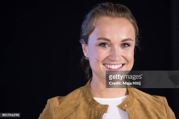 Nele Schenker Sport 1 Moderator smiles during a press conference on the occasion of German 2017 World Games Team Kitting Out on June 27, 2017 in...