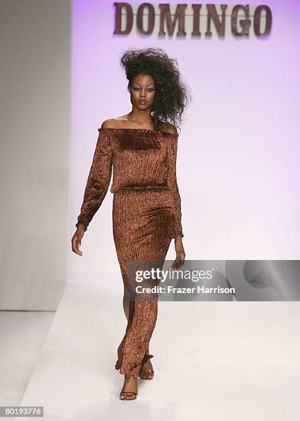 Model Eugena Washington walks the runway at the Joseph Domingo Fall 2008 fashion show during Mercedes-Benz Fashion Week held at Smashbox Studios on...