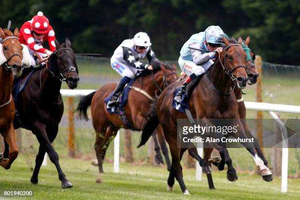 Shane Kelly riding Jumping Jack win The toteplacepot At totesport.com Handicap Stakes at Brighton racecourse on June 27, 2017 in Brighton, England.