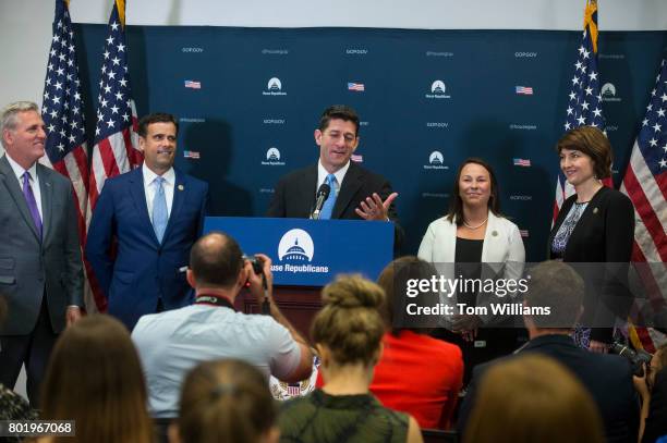 From left, House Majority Leader Kevin McCarthy, R-Calif., Rep. John Ratcliffe, R-Texas, Speaker Paul Ryan, R-Wis., Reps. Martha Roby, R-Ala., and...