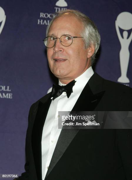 Actor Chevy Chase poses in the press room during the 23rd Annual Rock and Roll Hall of Fame Induction Ceremony at the Waldorf Astoria on March 10,...