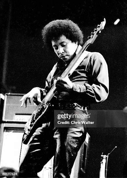 Billy Cox performs with the Jimi Hendrix Experience at the Isle of Wight Festival, August 1970