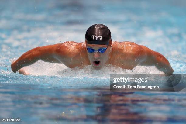 Tom Shields swims a heat race in the Men's 200 LC Meter Butterfly during the 2017 Phillips 66 National Championships & World Championship Trials at...