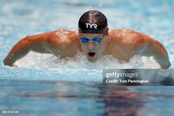 Tom Shields swims a heat race in the Men's 200 LC Meter Butterfly during the 2017 Phillips 66 National Championships & World Championship Trials at...