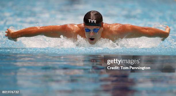 Tom Shields swims a heat race in the Men's 200 LC Meter Butterfly during the 2017 Phillips 66 National Championships & World Championship Trials at...