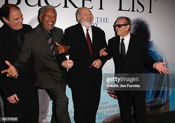 Morgan Freeman, Rob Reiner, director and Jack Nicholson attend The Bucket List film premiere held at the Vue West End on January 23, 2008 in London,...