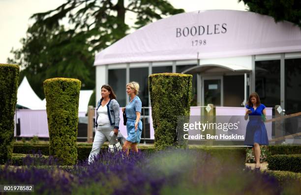 Guests enjoy the atmosphere ahead of the start of play on day one of The Boodles Tennis Event at Stoke Park on June 27, 2017 in Stoke Poges, England.