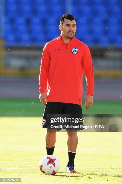 Gary Medel of Chile takes part in a Chile training session during the FIFA Confederations Cup Russia 2017 at Central Stadium on June 27, 2017 in...