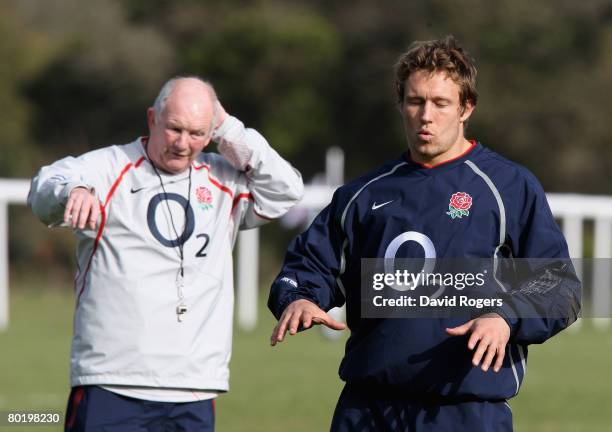 Jonny Wilkinson, who has been dropped from the England starting XV for the match against Ireland pictured with Head Coach Brian Ashton during the...