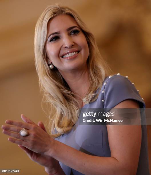 Ivanka Trump delivers remarks at the U.S. State Department during the 2017 Trafficking in Persons Report ceremony June 27, 2017 in Washington, DC....