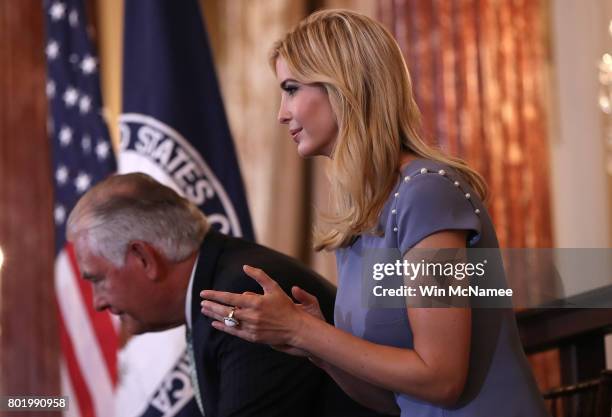 Ivanka Trump and Secretary of State Rex Tillerson participate in a 2017 Trafficking in Persons Report ceremony at the U.S. State Department June 27,...
