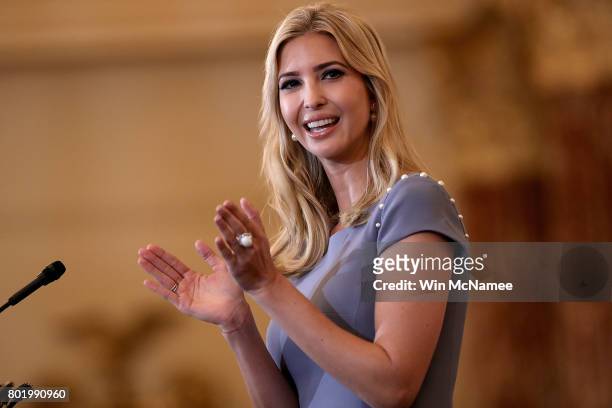 Ivanka Trump delivers remarks at the U.S. State Department during the 2017 Trafficking in Persons Report ceremony June 27, 2017 in Washington, DC....