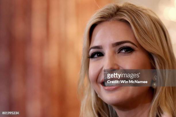 Ivanka Trump participates in a 2017 Trafficking in Persons Report ceremony at the U.S. State Department June 27, 2017 in Washington, DC. The ceremony...