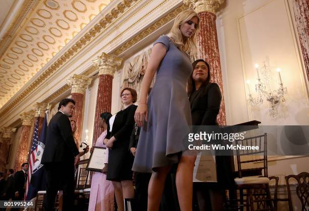 Ivanka Trump departs a 2017 Trafficking in Persons Report ceremony at the U.S. State Department June 27, 2017 in Washington, DC. The ceremony honored...