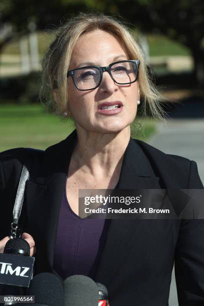 Attorney Angela Agrusa, representing Bill Cosby, speaks during a trial setting conference of a civil suit against Bill Cosby at the Santa Monica...