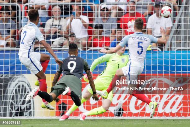 Davie Selke of Germany scores his sides first goal past Jordan Pickford of England during the UEFA European Under-21 Championship Semi Final match...