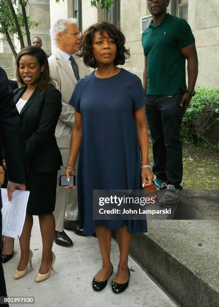 Alfre Woodward attends a press conference for retrial motion filed for Jon Adrian Velazquez on June 27, 2017 in New York City.