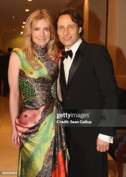 Designer Jette Joop and Christian Elsen attend the B'nai B'rith Europe Award of Merit at the Marriot hotel on March 11, 2008 in Berlin, Germany.