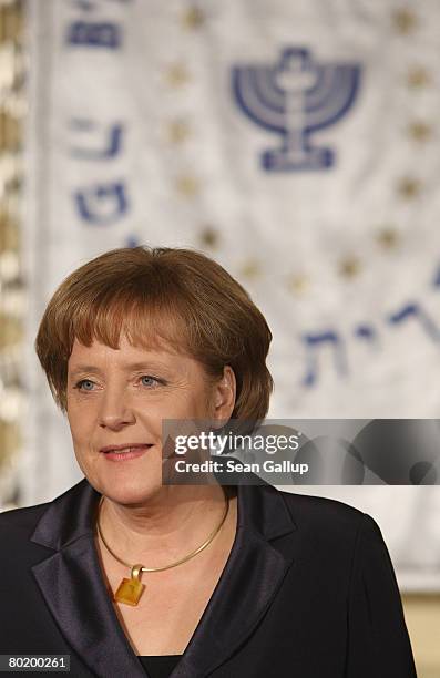 German Chancellor Angela Merkel attends the B'nai B'rith Europe Award of Merit at the Marriot hotel on March 11, 2008 in Berlin, Germany.