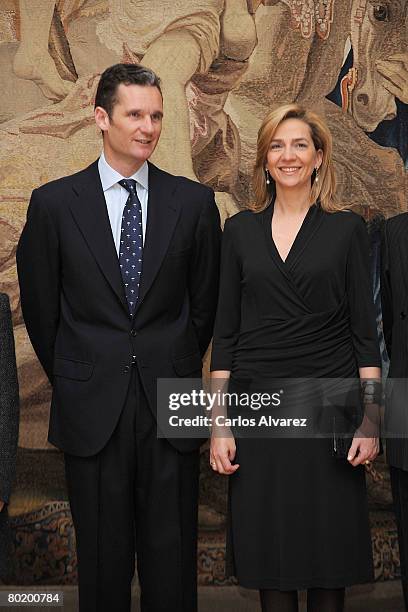 Princess Cristina of Spain and husband Inaki Urdangarin attend "Hilos de Explendor. Tapices del Barroco" Exhibition Opening on March 11, 2008 at the...