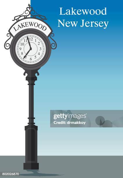 ilustraciones, imágenes clip art, dibujos animados e iconos de stock de lakewood (nueva jersey) - torre de reloj