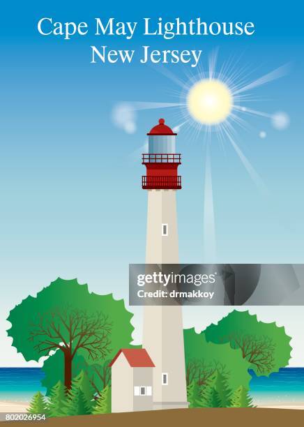 cape may lighthouse - jersey city stock illustrations