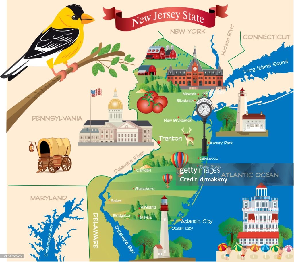 Cartoon map of New Jersey State